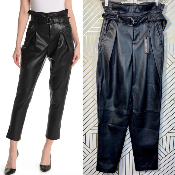 BLANKNYC Belted Paperbag Waist Vegan Leather Pants - Picture 1 of 13